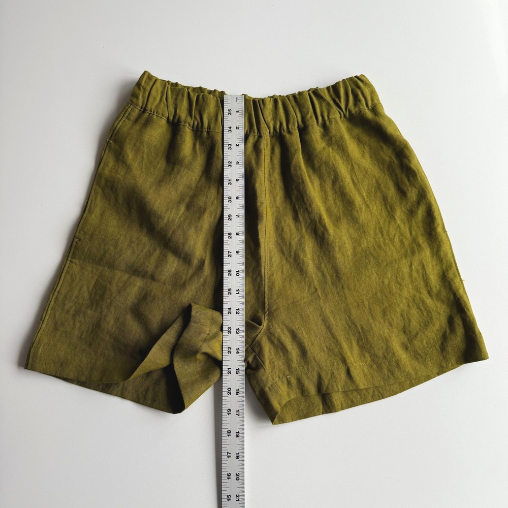 American Giant USA Made EUC Elastic Waist Fir Green Pockets Linen‎ Shorts S - Picture 7 of 8